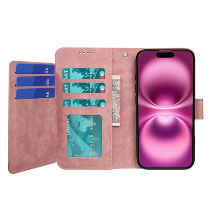 For iPhone 16 Plus Leather Case Line Pattern Wallet Phone Cover with 9 Card Slots