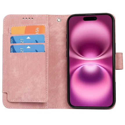 For iPhone 16 Plus Leather Case Line Pattern Wallet Phone Cover with 9 Card Slots