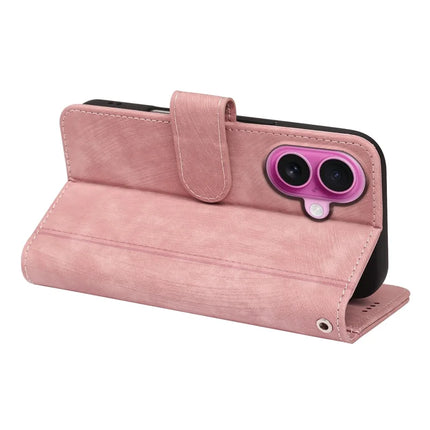 For iPhone 16 Plus Leather Case Line Pattern Wallet Phone Cover with 9 Card Slots