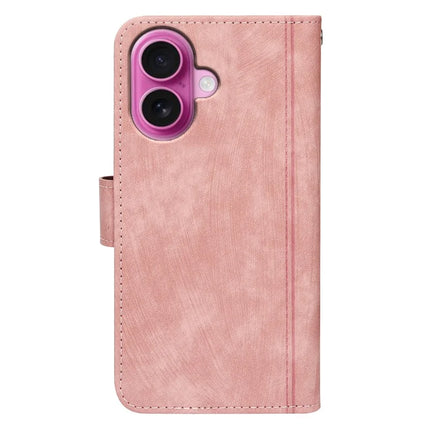 For iPhone 16 Plus Leather Case Line Pattern Wallet Phone Cover with 9 Card Slots