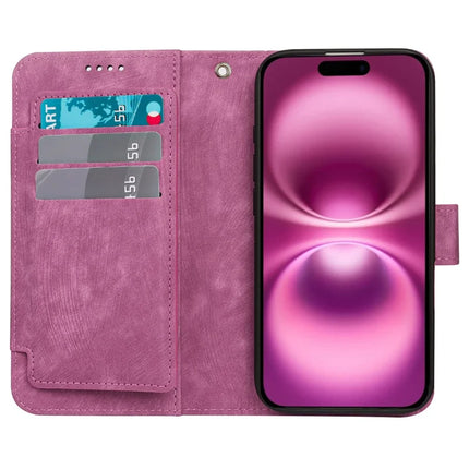 For iPhone 16 Plus Leather Case Line Pattern Wallet Phone Cover with 9 Card Slots