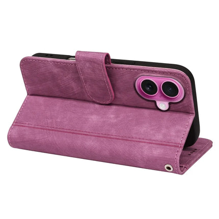 For iPhone 16 Plus Leather Case Line Pattern Wallet Phone Cover with 9 Card Slots