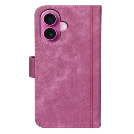 For iPhone 16 Plus Leather Case Line Pattern Wallet Phone Cover with 9 Card Slots