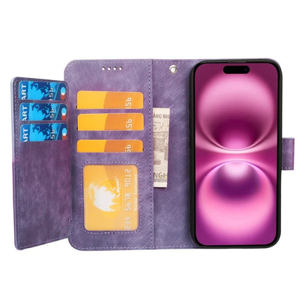For iPhone 16 Plus Leather Case Line Pattern Wallet Phone Cover with 9 Card Slots