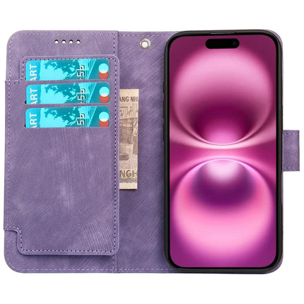 For iPhone 16 Plus Leather Case Line Pattern Wallet Phone Cover with 9 Card Slots