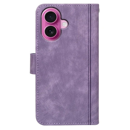 For iPhone 16 Plus Leather Case Line Pattern Wallet Phone Cover with 9 Card Slots