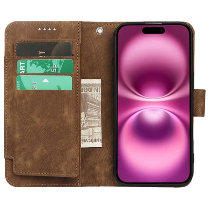For iPhone 16 Plus Leather Case Line Pattern Wallet Phone Cover with 9 Card Slots