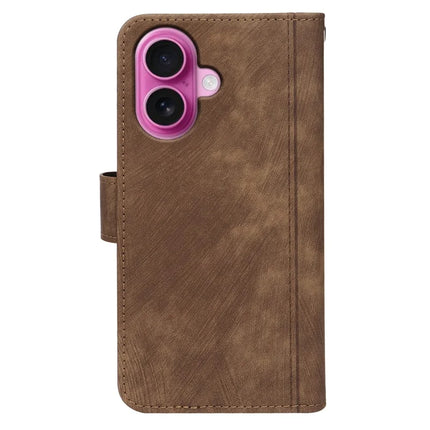 For iPhone 16 Plus Leather Case Line Pattern Wallet Phone Cover with 9 Card Slots