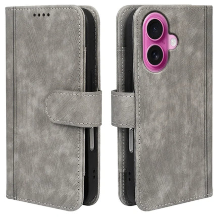For iPhone 16 Leather Case Line Pattern Wallet Phone Cover with 9 Card Slots
