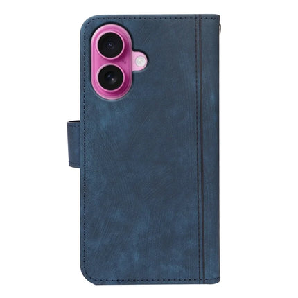 For iPhone 16 Leather Case Line Pattern Wallet Phone Cover with 9 Card Slots