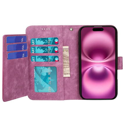 For iPhone 16 Leather Case Line Pattern Wallet Phone Cover with 9 Card Slots