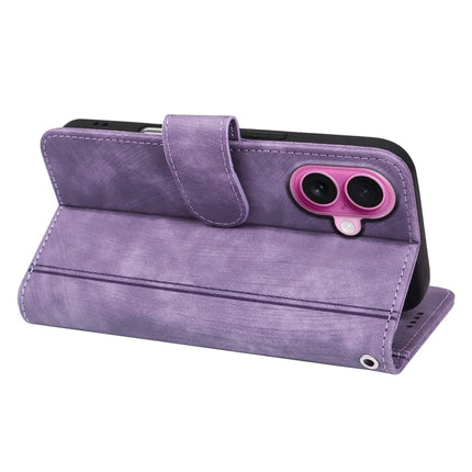 For iPhone 16 Leather Case Line Pattern Wallet Phone Cover with 9 Card Slots