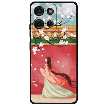 For Motorola Moto G75 5G Case Pattern Printing Anti-Scratch TPU Phone Cover - Peach Blossom Woman