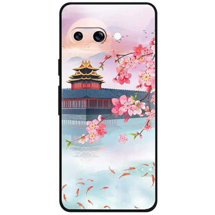 For Google Pixel 9a Case Pattern Printing Anti Scratch TPU Phone Cover - Ancient Tower and Fish