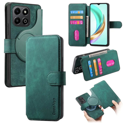 For Honor X6b 4G Case CASENEO Detachable Magnetic RFID Block Leather Phone Wallet Cover - Green