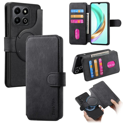 For Honor X6b 4G Case CASENEO Detachable Magnetic RFID Block Leather Phone Wallet Cover - Black