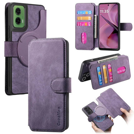 For Motorola Moto G35 5G Case CASENEO Detachable Magnetic RFID Block Leather Phone Wallet Cover - Purple 