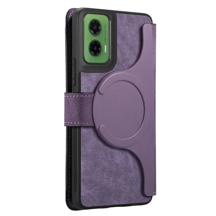 For Motorola Moto G35 5G Case CASENEO Detachable Magnetic RFID Block Leather Phone Wallet Cover - Purple