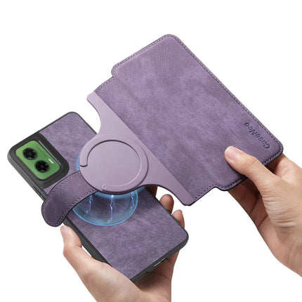 For Motorola Moto G35 5G Case CASENEO Detachable Magnetic RFID Block Leather Phone Wallet Cover - Purple