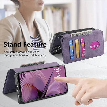 For Motorola Moto G35 5G Case CASENEO Detachable Magnetic RFID Block Leather Phone Wallet Cover - Purple