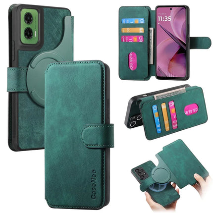 For Motorola Moto G35 5G Case CASENEO Detachable Magnetic RFID Block Leather Phone Wallet Cover - Green