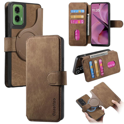 For Motorola Moto G35 5G Case CASENEO Detachable Magnetic RFID Block Leather Phone Wallet Cover - Brown