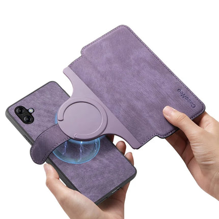 For Samsung Galaxy A04e 4G Case CASENEO Detachable Magnetic RFID Block Leather Phone Wallet Cover - Purple