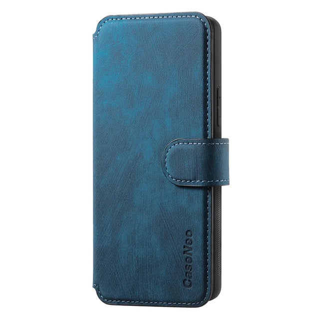 For Samsung Galaxy A04e 4G Case CASENEO Detachable Magnetic RFID Block Leather Phone Wallet Cover - Dark Blue