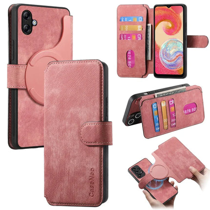 For Samsung Galaxy A04e 4G Case CASENEO Detachable Magnetic RFID Block Leather Phone Wallet Cover - Pink