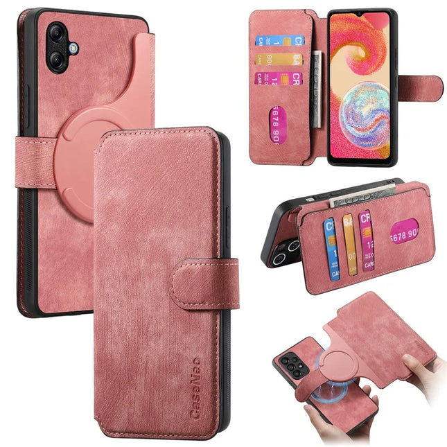 For Samsung Galaxy A04e 4G Case CASENEO Detachable Magnetic RFID Block Leather Phone Wallet Cover - Pink