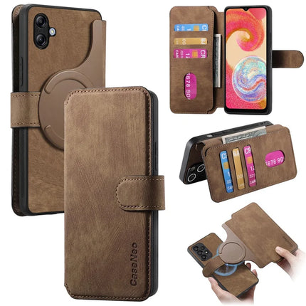 For Samsung Galaxy A04e 4G Case CASENEO Detachable Magnetic RFID Block Leather Phone Wallet Cover - Brown