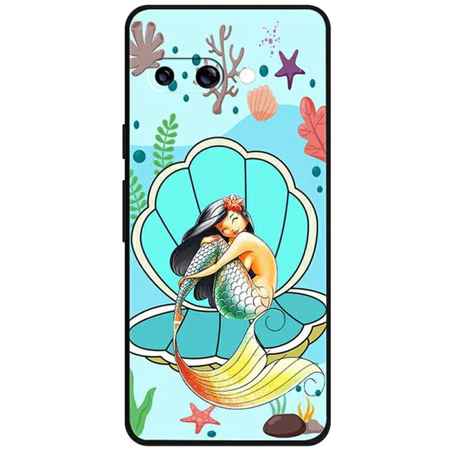 For Google Pixel 9a Case Pattern Printing Soft TPU Cell Phone Cover - Mermaid Clam