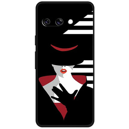 For Google Pixel 9a Case Pattern Printing Soft TPU Cell Phone Cover - Lady in Black Hat