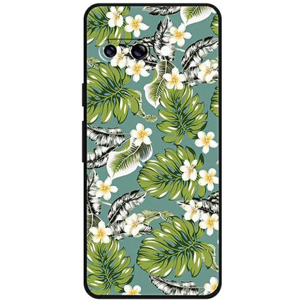 For Google Pixel 9a Case Pattern Printing Soft TPU Cell Phone Cover - Plantain Leaf+Gold Flower