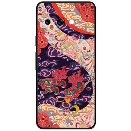 For Google Pixel 9a Case Pattern Printing Soft TPU Cell Phone Cover - Dual Lions in Clouds
