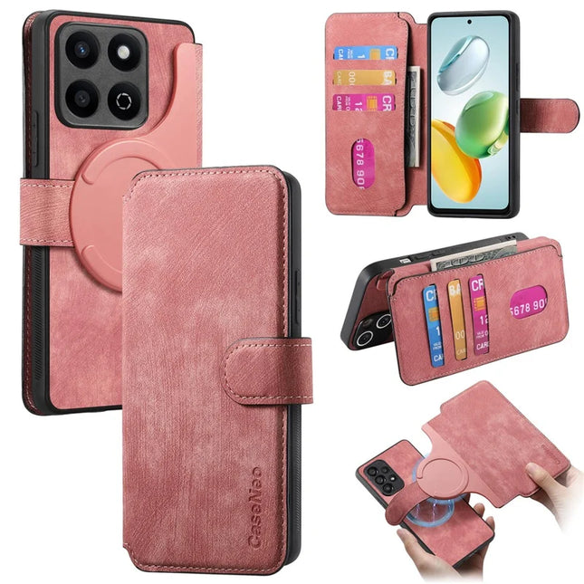 For Honor 200 Smart 5G Case CASENEO Detachable Magnetic RFID Block Leather Phone Wallet Cover - Pink