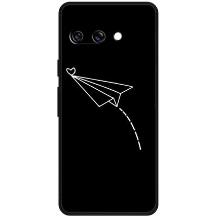 For Google Pixel 9a TPU Case Pattern Printed Anti Drop Phone Cover - Plane and Heart
