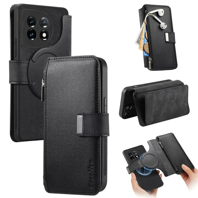 For OnePlus 11 5G Case CASENEO MW-02 Detachable Magnetic Leather Flip Phone Cover - Black
