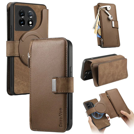 For OnePlus 11 5G Case CASENEO MW-02 Detachable Magnetic Leather Flip Phone Cover - Brown