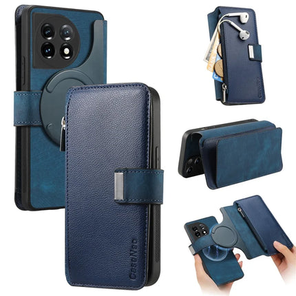 For OnePlus 11 5G Case CASENEO MW-02 Detachable Magnetic Leather Flip Phone Cover - Dark Blue