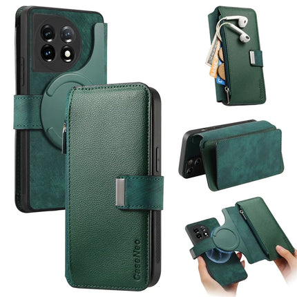 For OnePlus 11 5G Case CASENEO MW-02 Detachable Magnetic Leather Flip Phone Cover - Green