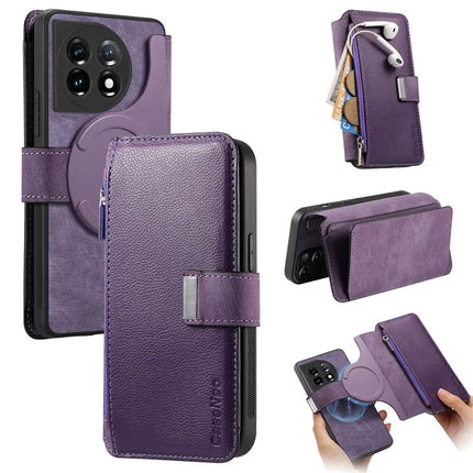 For OnePlus 11 5G Case CASENEO MW-02 Detachable Magnetic Leather Flip Phone Cover - Purple
