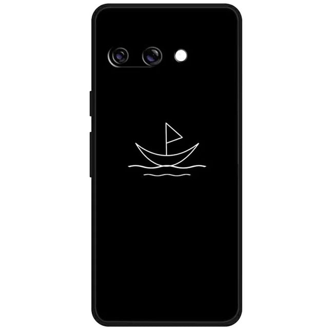 For Google Pixel 9a Line Art Case Anti-Scratch Soft TPU Phone Cover - Sailboat