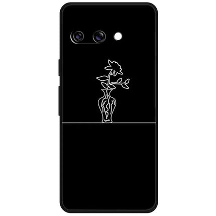 For Google Pixel 9a Line Art Case Anti-Scratch Soft TPU Phone Cover - Sunflower in Vase