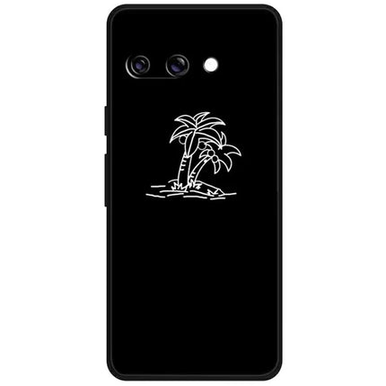 For Google Pixel 9a Line Art Case Anti-Scratch Soft TPU Phone Cover - Coconut Tree