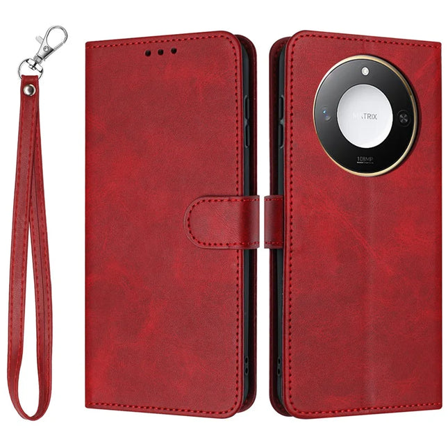 For Honor X60 5G / X9c Smart 5G Case Flip Stand PU Leather Wallet Phone Cover Calf Texture - Red