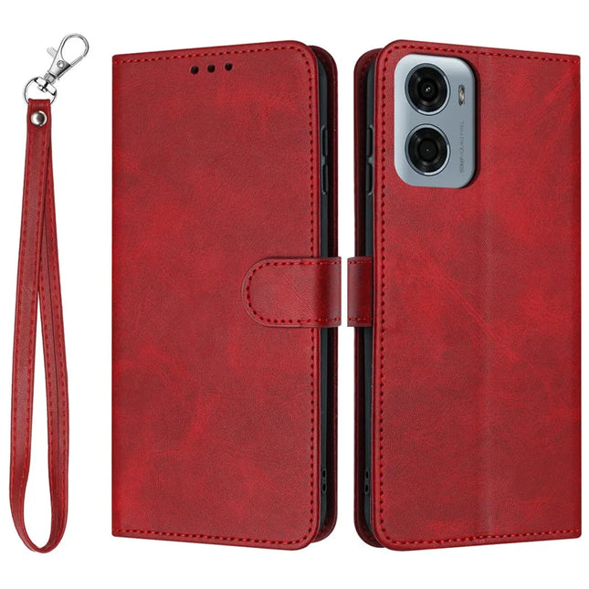 For Motorola Moto G05 4G Case Flip Stand PU Leather Wallet Phone Cover Calf Texture - Red