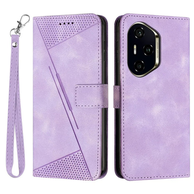 For Honor 300 Pro / 300 Ultra Case Handbag Imprinted Triangle Leather Phone Cover - Purple