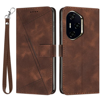 For Honor 300 Pro / 300 Ultra Case Handbag Imprinted Triangle Leather Phone Cover - Brown