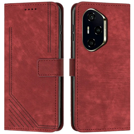 For Honor 300 Pro / 300 Ultra Case Imprinted Lines Leather Phone Cover Folding Stand - Red